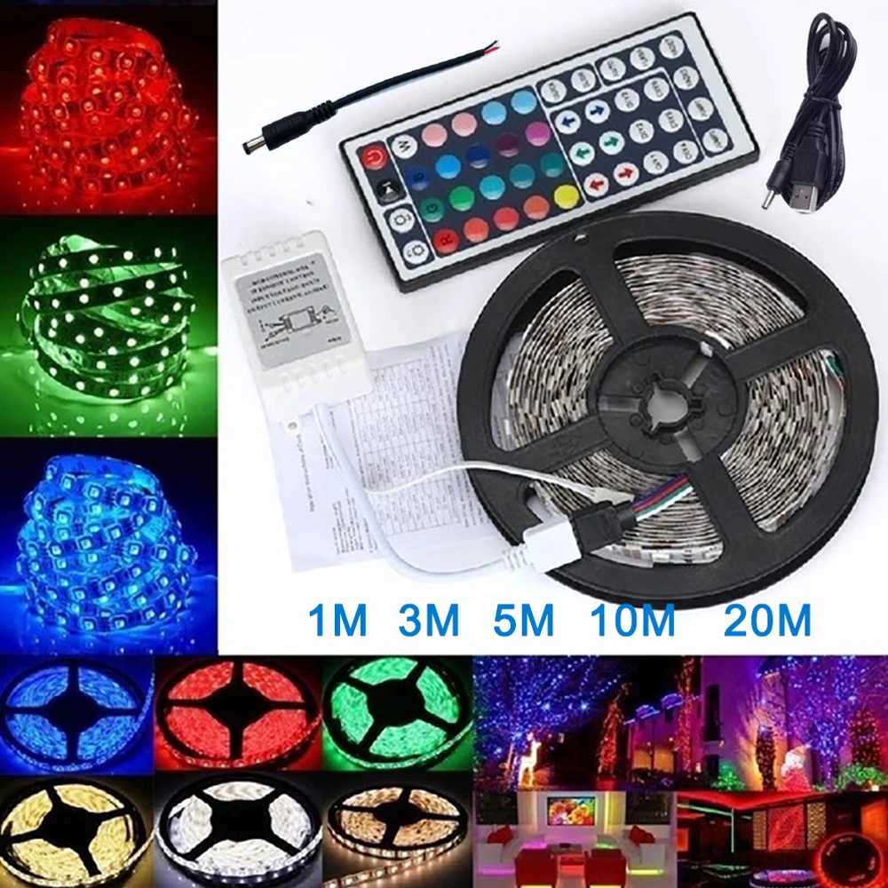 1/2/5/10/15/20M RGB светодиодный светильник полосы SMD3528 AC/DC 12V 400 S на 44 кнопки ИК контроллер