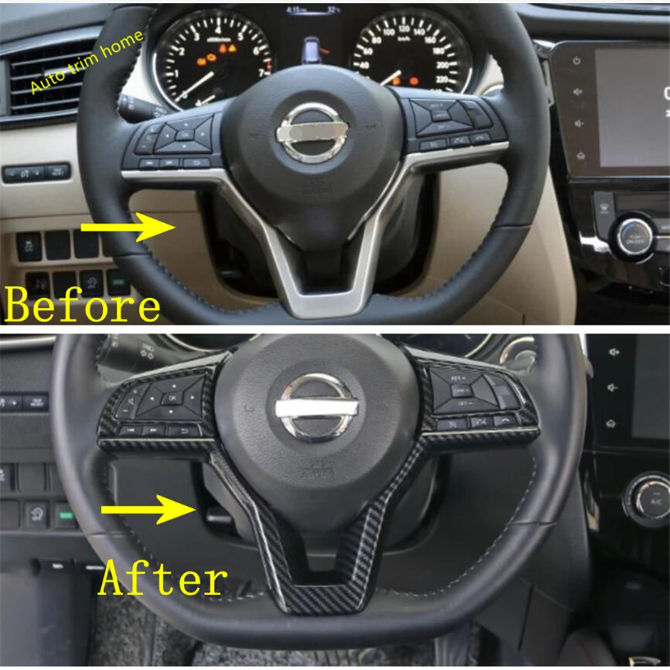 Lapetus Steering Wheel Button Frame Cover Trim Fit For Nissan Qashqai J11 2017 2018 2019 2020 Carbon Fiber ABS Auto Accessories