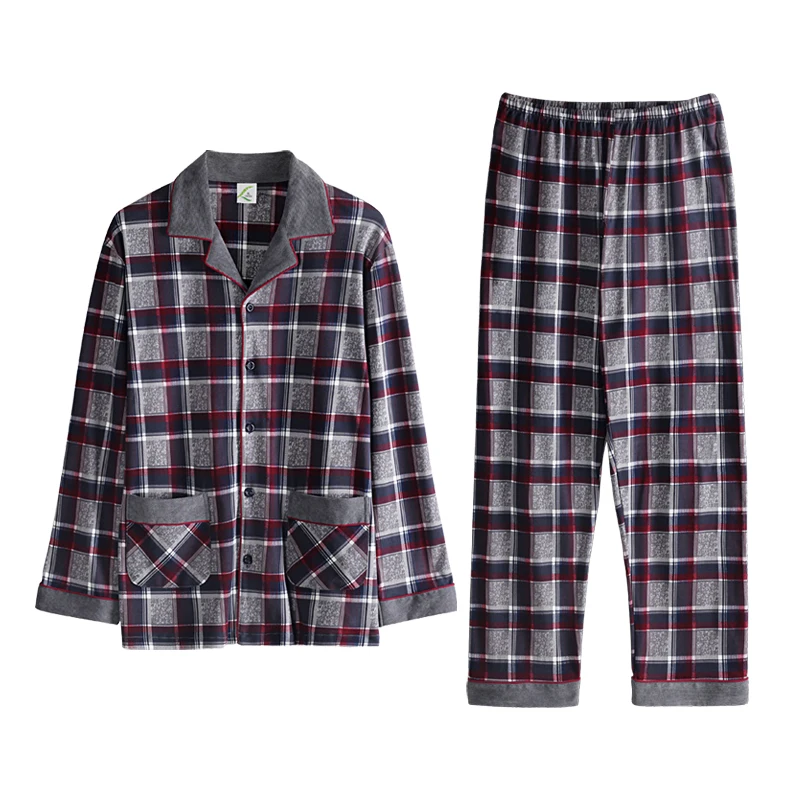 Японские пижамы мужские Роскошные хлопок плед печати мужские пижамы набор осень зима Длинные рукава брюки два предмета домашний костюм