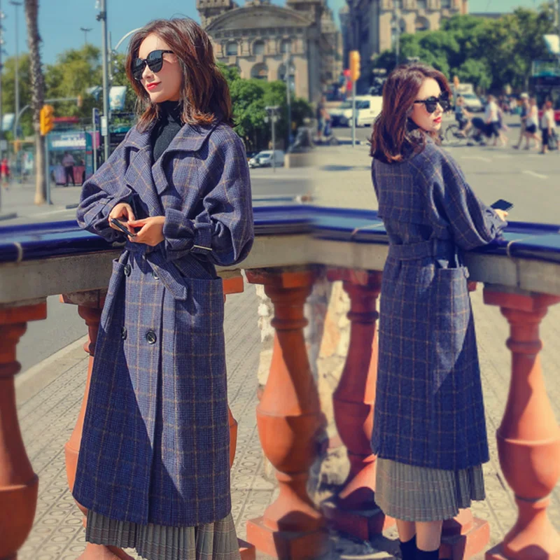 Liva girl Women's Wool Plaid Coat New Fashion Long Woolen Loose Type Female Winter Jackets Outwer | Женская одежда