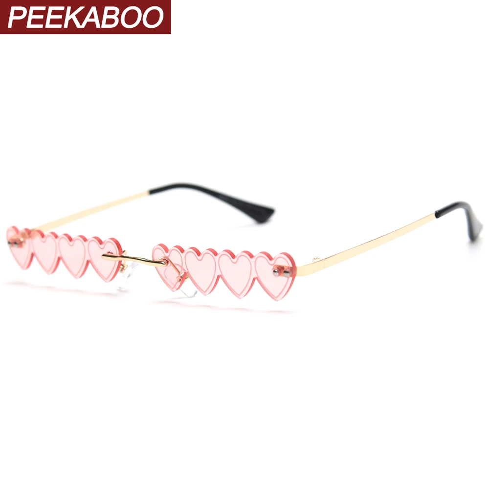 Женские винтажные узкие солнечные очки без оправы Peekaboo розовые прямоугольные