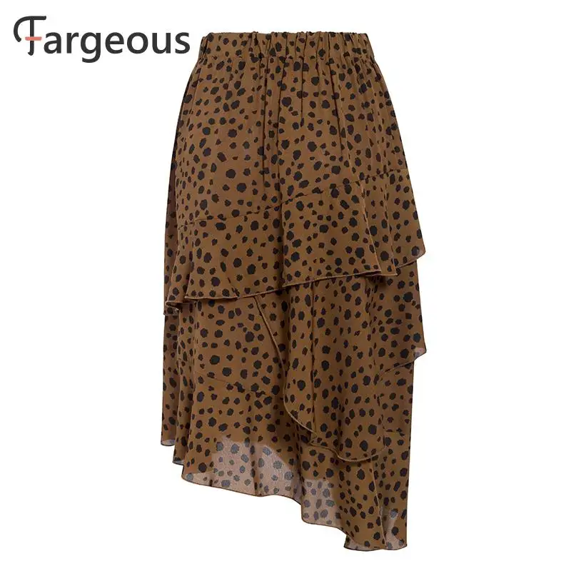 Fargeous, высокая талия, леопардовая расцветка, юбка, элегантная, для женщин, осень, зима, макси, с рюшами, юбки, бохо, повседневная, асимметричная, длинная юбка