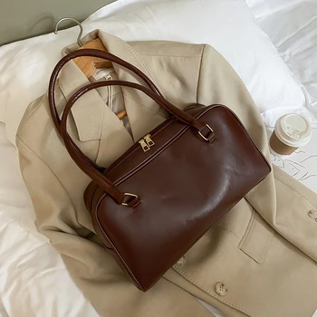

Solid Color Women Handbags Underarm Shoulder Tote Bags Lady PU Retro Fashion for Outdoor Shopping Traveling Ornaments