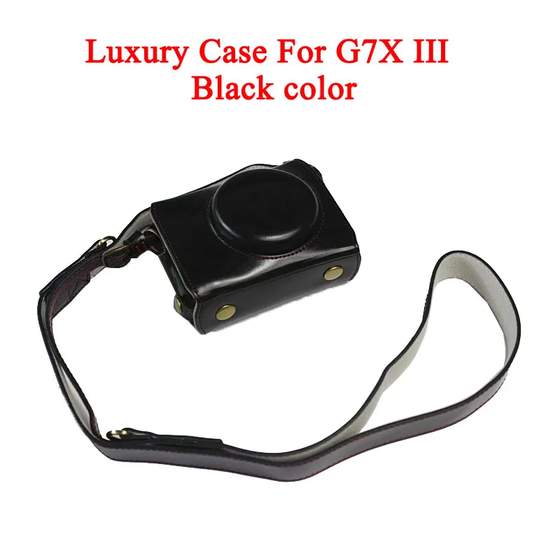 G7X III -Black Роскошный чехол для камеры из искусственной кожи, сумка для Canon Powershot G7X-2 G7X II G7X III G7X Mark 3, чехол с ремешком и открытой батареей - Цвет: G7X III -Black