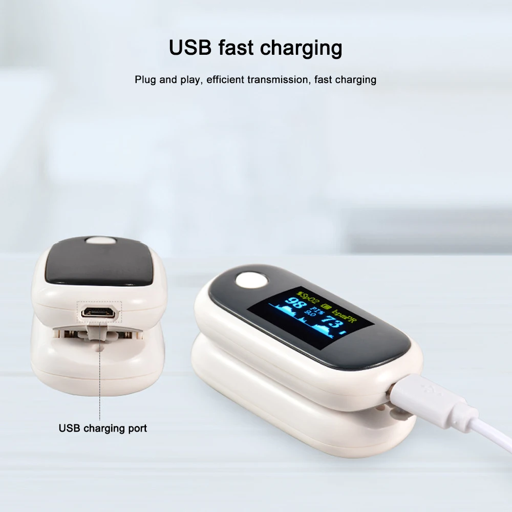 Портативный зарядка через USB пальцевой Пульсоксиметр оксиметр сердечного ритма