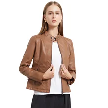 Autumn And Winter New Leisure Leather Clothes Women's Simple Trend Thin Coat Long Sleeve Motorcycle Jacket Women's Wear KZ281