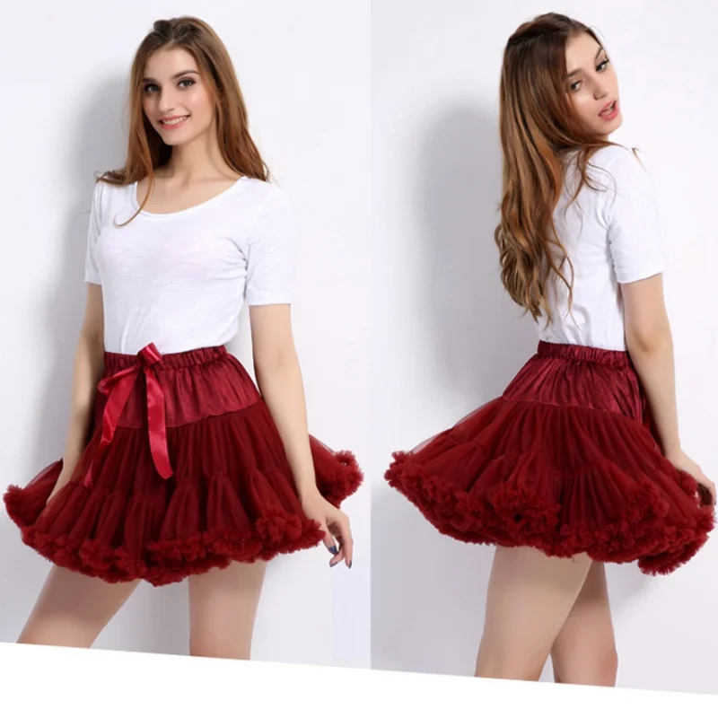 

Adult Elastic Waist Multi-Layer mesh skirt tutu Vintage Short women Mini Tulle Skirt Underskirt Rockabilly Tutu dancing dress