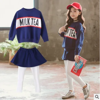 

Kids Clothes Sets Spring/Autumn 2019 New Girls Hoody Pantskirt Clothing set Children 2 Letter Colors Sets 2 Piece Size4-14 ly189