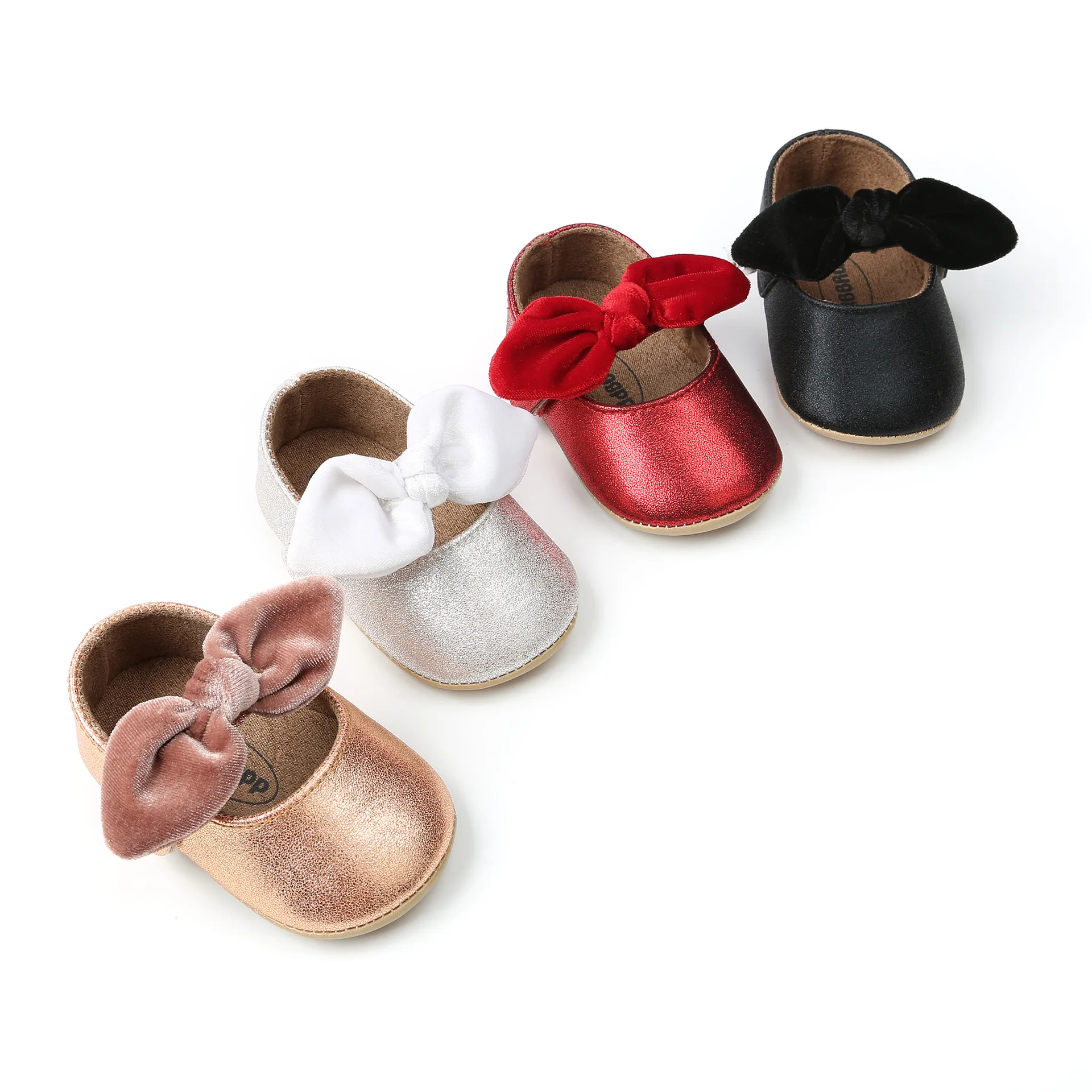 Newborn Baby Shoes Baby Boy Girl Shoes Girl Classic Bowknot Rubber Sole Anti-slip PU Dress Shoes First Walker Toddler Crib Shoes