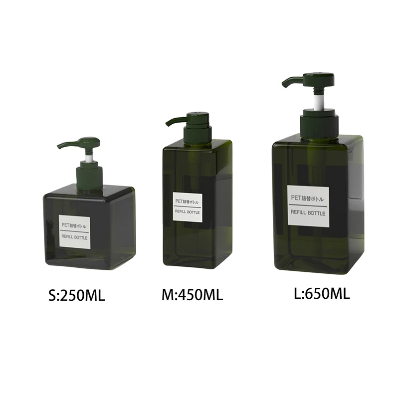 Shampoo Shower Gel Dispenser Rectangular Refillable Soap Empty Bottle Press Type For Cosmetic Bathroom 250/450/650ML