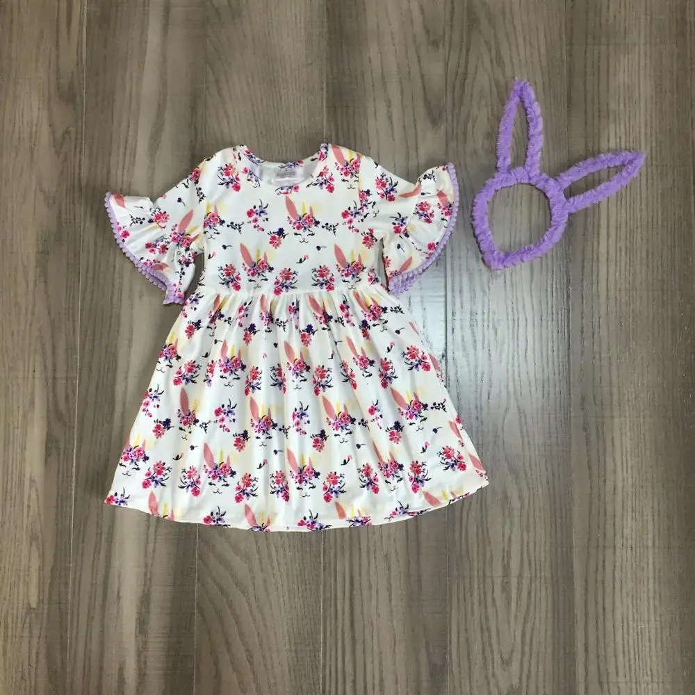 Пасхальное платье для маленьких девочек с цветочным рисунком и принтом кролика
