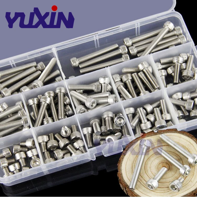 Mejor Compra 280 unids/set A2-70 de acero inoxidable 304 DIN912 M3 M4 M5 M6 M8 tornillo Allen hexagonal tapa redonda cabeza tornillos surtido Kit 9gLmxEV7k