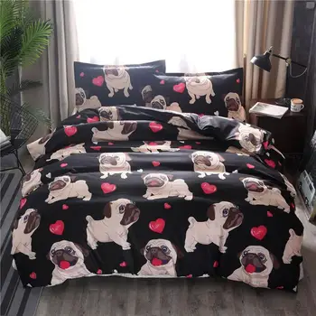 

40 Dog Pug Printed Cartoon Style Child Adult Bedding Set 3 pcs Duvet Cover with Pillowcase Modern Twin Full Queen King 80019