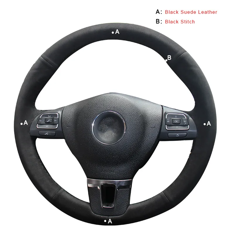 Suede Leather Авто оплетка на руле Крышка для Volkswagen VW Golf Tiguan Passat B7 Passat CC Touran Jetta Mk6 автомобильные чехлы автостайлинг - Название цвета: Suede Leather