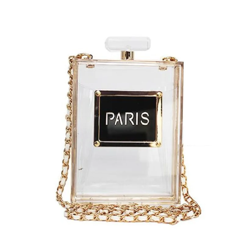 Paris Perfume Shape Women Acrylic Clutch Bags Evening Party Purses Cocktail  Banquet Handbags (Black): Handbags