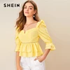 SHEIN Sweetheart Neck Ruffle Trim Layered Peplum Womens Tops and Blouses Autumn Puff Shoulder Elegant Blouse Ladies Slim Fit Top Blouses & Shirts Women's Women's Clothing 