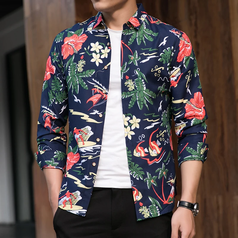 

2020 Spring and Autumn New Men's Hawaiian Shirt Fashion Casual Floral Long Sleeve Shirt Male Plus Size 5XL 6XL 7XL