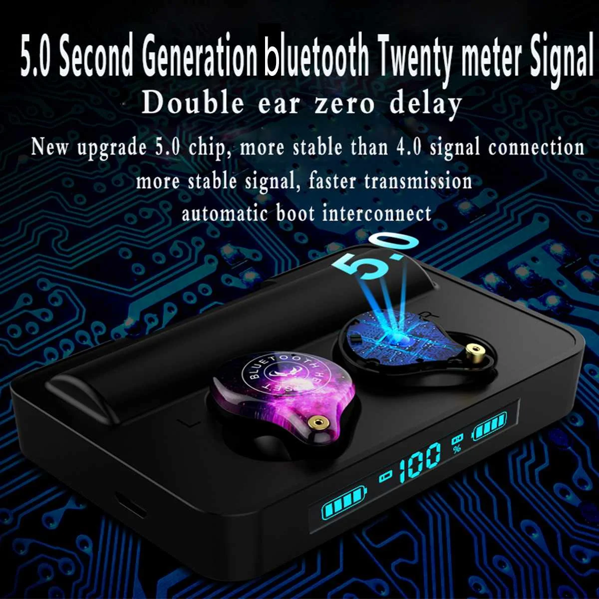 KINCO 9D Hifi Stereo Wireless Earphone bluetooth 5.0 Sport Waterproof IPX7 Earbud LED Display Smart Touch Headset 3600mah