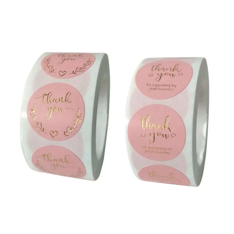 500pcs/Roll Pink bronzing gold foil round sealing sticker gloss stickers scrapbooking for envelope seal labels stickers 1inch