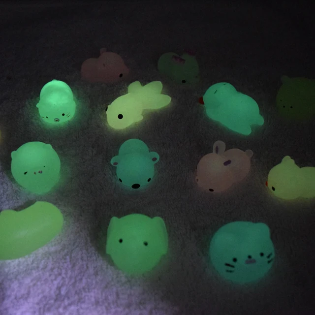 2/5Pcs Mochi Squishy Squeeze Cat Cute Antistress Squish Set Soft Mini Animal Squichy glow in the dark kids Toys for Children 3