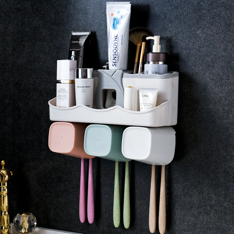 

Bathroom Toothbrush Storage Shelf Hole Punched Toothpaste Toothbrush Holder Wall Hanging Tooth Mug Rack Toothbrush Cup Wall Moun