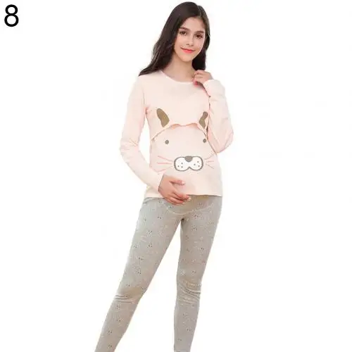 Осенне-зимние домашние женские пижамы для беременных; пижамный комплект с мультяшными животными для беременных женщин, грудного вскармливания - Цвет: XXL 8