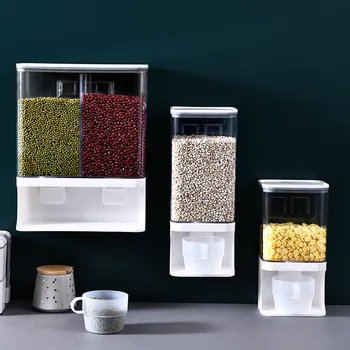 

Large Wall-Mounted Kitchen Sealed Jars Multi-Grain Storage Box Moisture-Proof Grains Containers with Measuring Cups