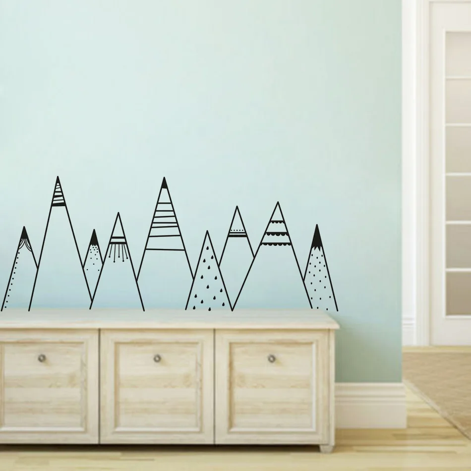 Simple Patterned Mountains Wall Decal  Nursery Woodland Theme Kids Room Decor Cute Tribal Mountain Vinyl Wall Stickers