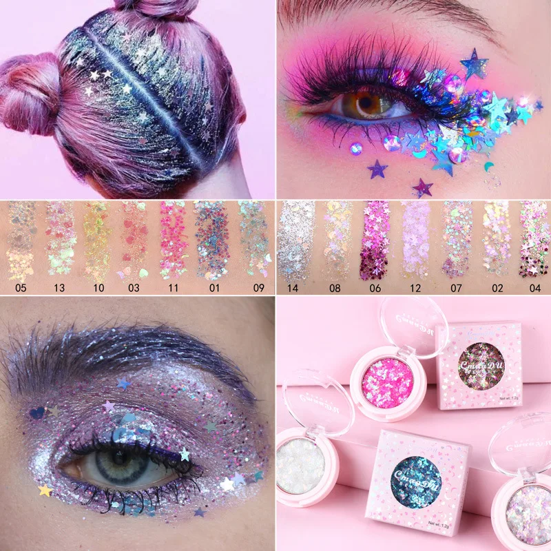

Cmaadu Pentagram Glitter Eyeshadow Pallete Cosmetics Holographic Makeup Pigment Festival Face Lip Body Eye Diamond Sequins Gel