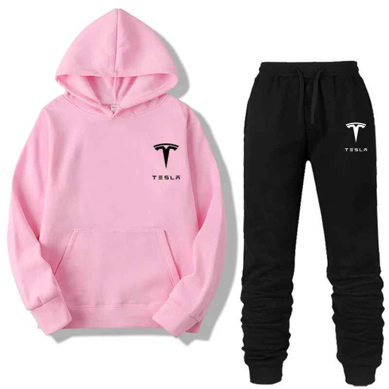 Pink-B Комплект из двух предметов, модная Толстовка С Карманами Для Мужчин/Женщин, спортивный костюм с капюшоном, осенняя брендовая одежда, толстовки+ штаны, комплекты - Цвет: Pink-B