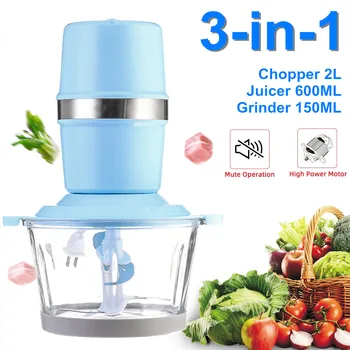 

3-in-1 Stainless Steel Electric Meat Grinder Chopper Juicer Portable Food Processor Slicer Automatic Mincing Machine 2 Speeds