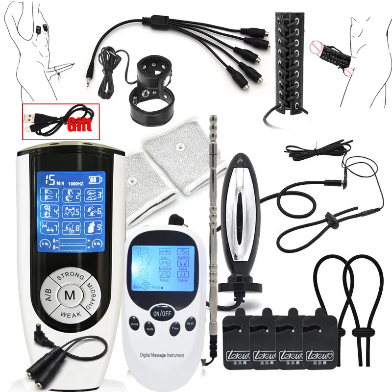 USB Charge Strongest BDSM Power Box Electro Shock Anal Butt Plug Masturbator Electric Stimulate Penis Plug Ring Sex Tool for Men electro sex toys electric sex toys penis rings