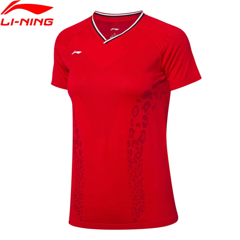 Li-Ning женские костюмы для соревнований по бадминтону, лучшая версия для фанатов сборной команды, дышащие футболки, Спортивная футболка с подкладкой AAYP098 WTS1532