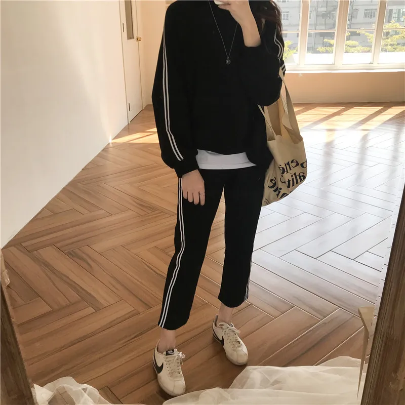 

Z37157 [Yellow Zheng] Spring Korean-style Sports Leisure Suit Hoodie Tops Elastic High-waisted Straight-leg Pants Women's