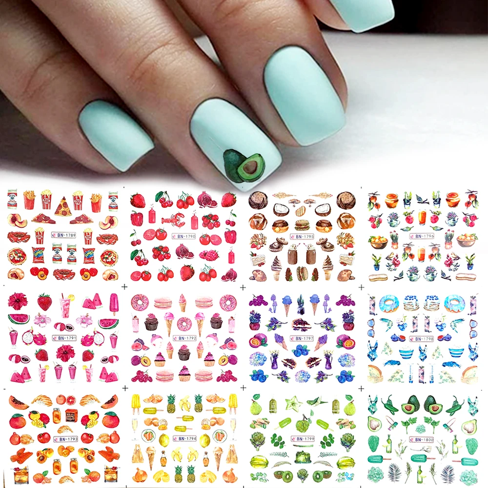 12pcs Nail Sticker Water Transfer Stickers Mixed Colorful Summer Fruit Cake  Decals Wraps Tip Nail Art Diy Decoration Manicure - Stickers & Decals -  AliExpress