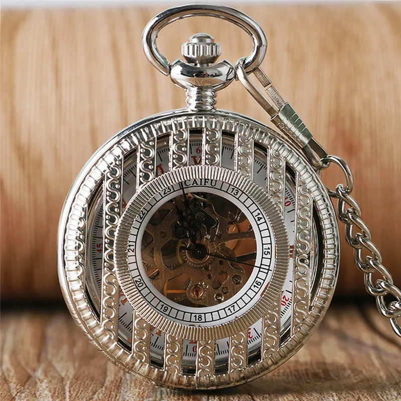 handwinding esqueleto mecânico relógios número romano relógio com corrente pingente reloj