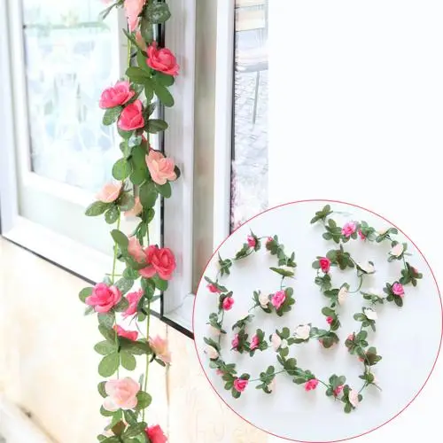 250 см искусственная Цветочная лоза Роза лоза Ткань розы искусственная Цветочная лоза гирлянда сад DIY свадебное украшение для комнаты - Цвет: Розовый