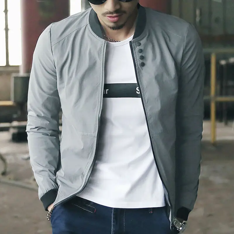 

2019 Autumn Men Fashion Casual Jacket Zipper Warm Winter Baseball Coat Slim Outwear Solid Overcoat