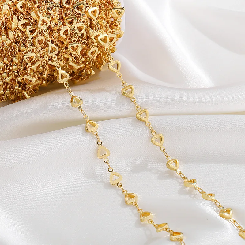 Pure Brass 14K Gold Plated Hollow Heart Beads Link Chain Bulk for DIY Women Necklace Bracelet Anklet Jewelry Making Supplies | Украшения и