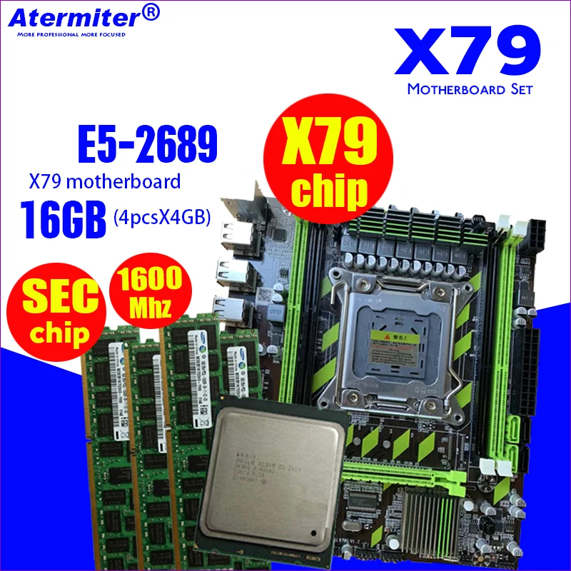 Atermiter X79 X79G материнская плата LGA2011 комбо E5 2689 Процессор 4 шт х 4GB = 16 Гб DDR3 Оперативная память 1600 МГц PC3 12800R