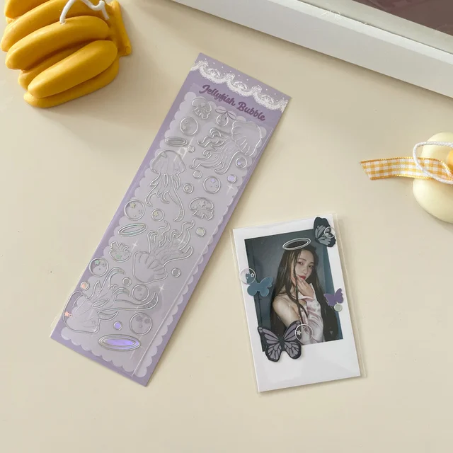 1Pc Ins Style Bronzing Butterfly Jellyfish Laser Sticker Bronzing Creative Handbook DIY Decorative Collage Material Sticker 1Pc A