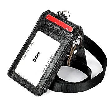 

Handmae Vertical Style ID Badge Holder Genuine Leather Business Case cowhide Card Holder Name Tag card lanyard Office Supplies