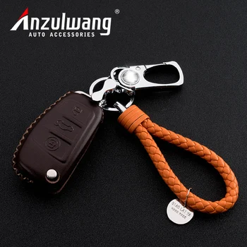 

ANZULWANG Smart Start Car Key Cover Case Genuine Leather Buckle Case For Audi A6L/A4L/Q3/Q5/Q6/Q7 New Design Car Key Chain