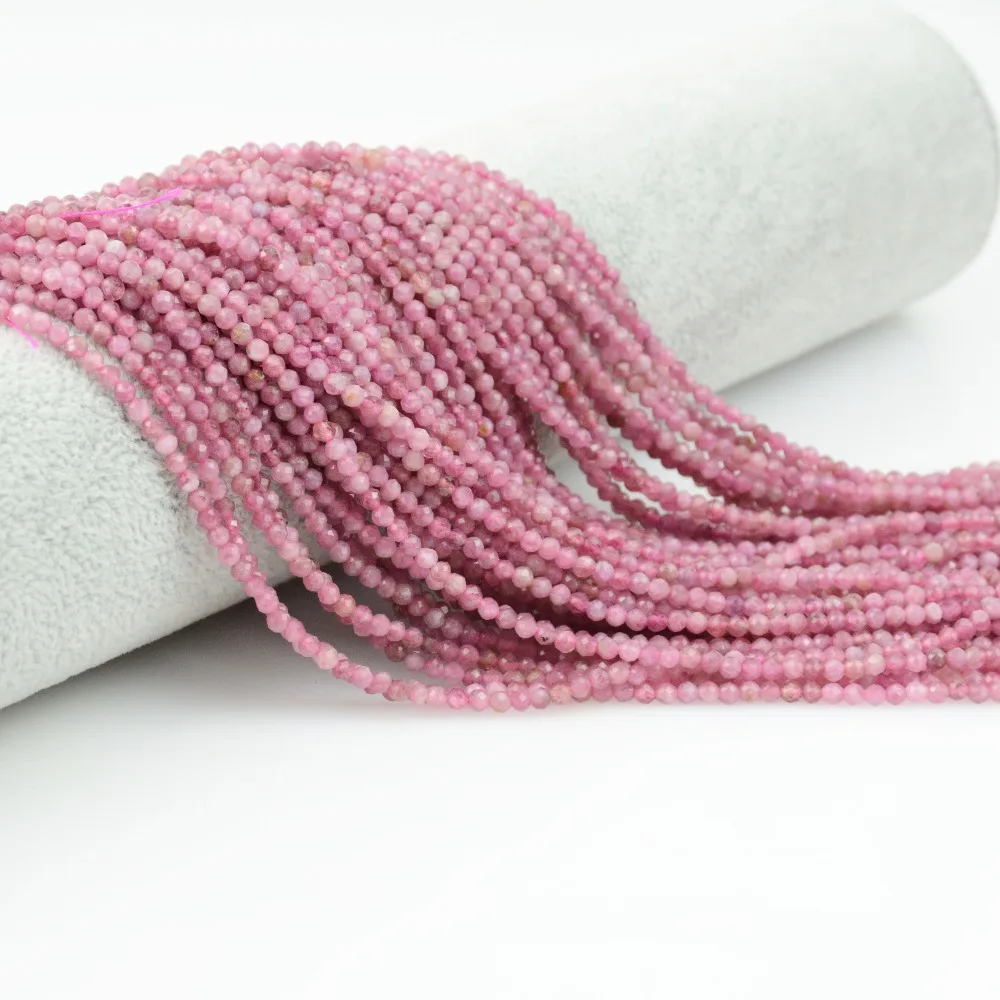 2 Strands Natural Genuine High Quality Pink Tourmaline Faceted Round Loose Beads 2-4mm DIY Jewelry Necklaces or Bracelets 15