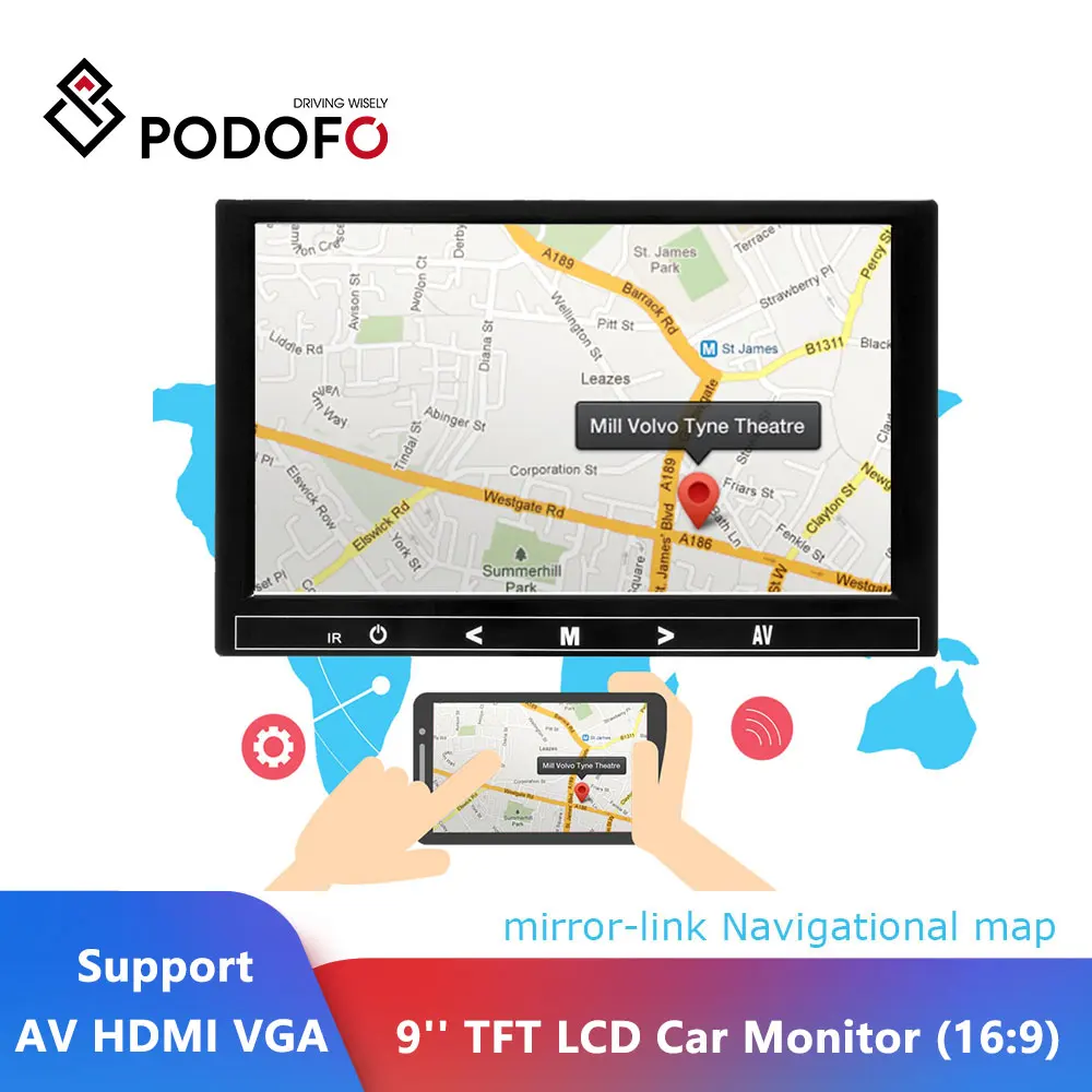 Автомобильный монитор Podofo 9 '' заднего хода парковочный TFT ЖК дисплей вида мини