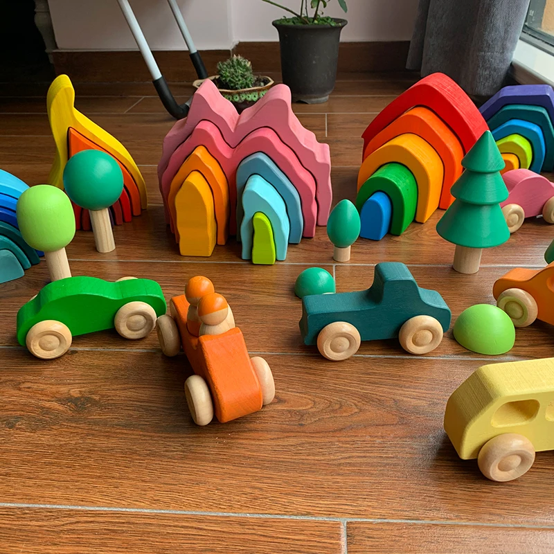 Деревянные игрушечные блоки jahertoy детские игрушки Радужный укладчик обучение