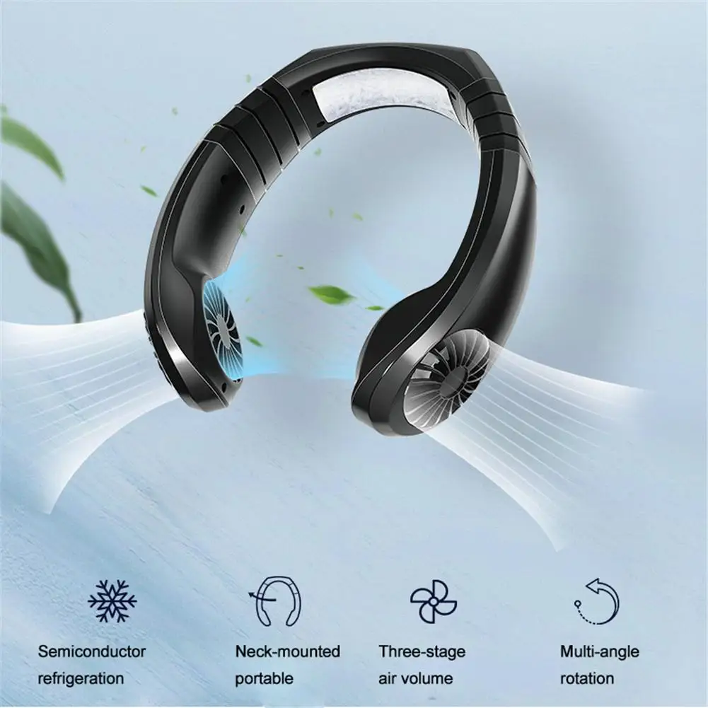 

Rechargeable USB Mini Fan Portable Air Conditioner Neckband Fan With Double Air Head 3 Wind Speeds For Indoor Outdoor