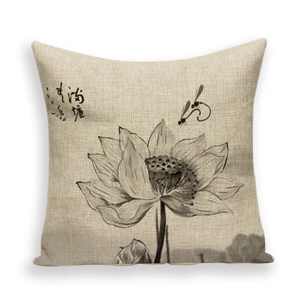 Расслабляющий чехол для подушки в китайском стиле с чернилами лотоса Cojines Garden 45x45 см льняной Цветок Орхидея поясничная Подушка Чехлы Чехол - Цвет: 3550