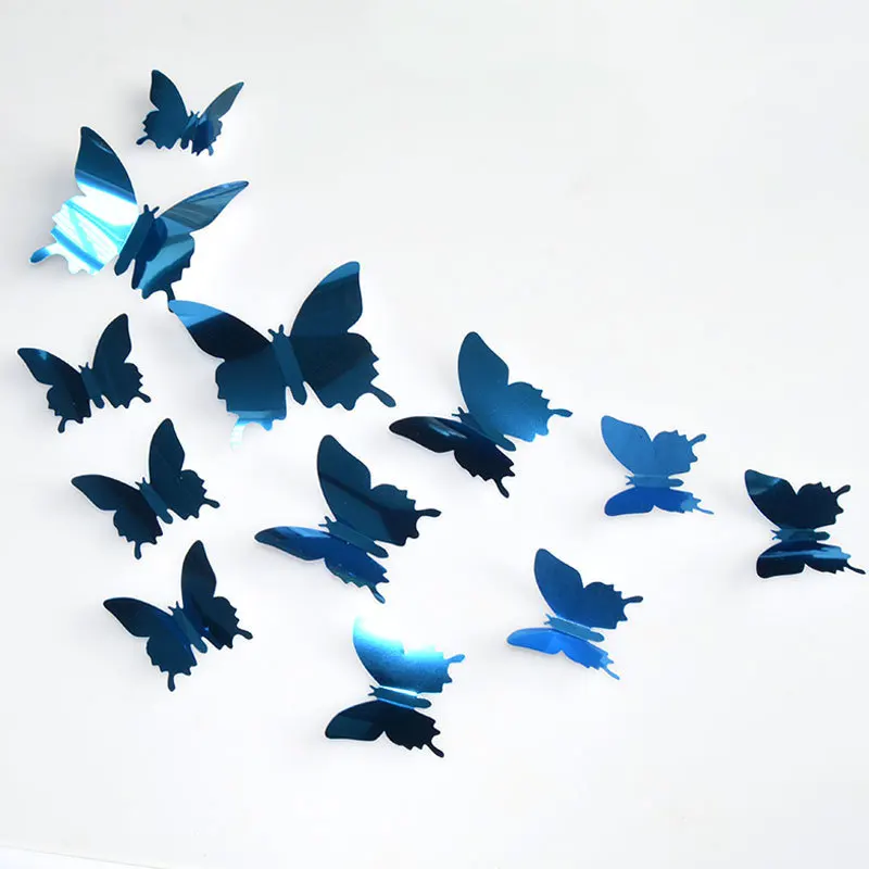12pcs 3D Butterfly Mirror Wall Stickers Butterflies Wall Decal Removable DIY Wall Art Party Wedding Decor for Home Decorations