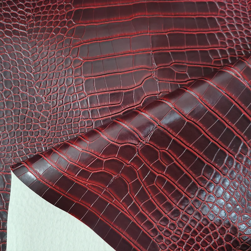 Beautiful Matt Faux Crocodile Leather Fabric Dark Wine Colour Artificial Leather Sewing Belt Patchwork DIY Bag/Shoes Material